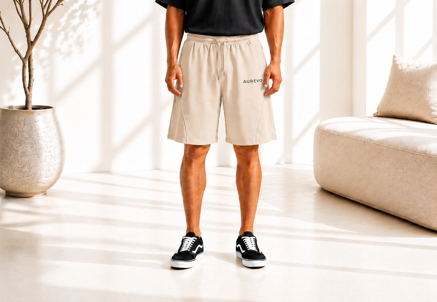 AUREVO Essential Relaxed Piped Drawstring Shorts